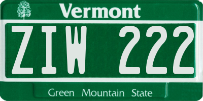 VT license plate ZIW222