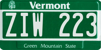 VT license plate ZIW223