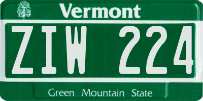 VT license plate ZIW224