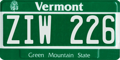VT license plate ZIW226