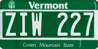 VT license plate ZIW227