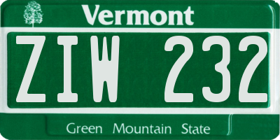VT license plate ZIW232