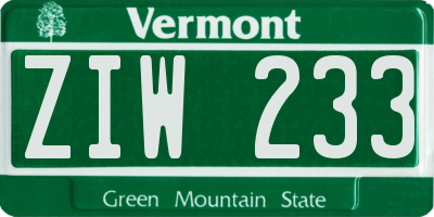 VT license plate ZIW233