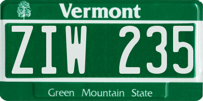 VT license plate ZIW235
