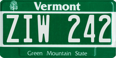 VT license plate ZIW242