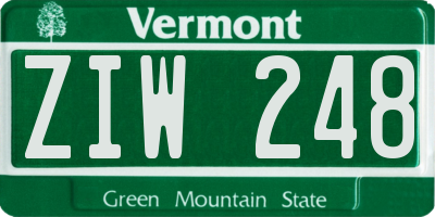 VT license plate ZIW248