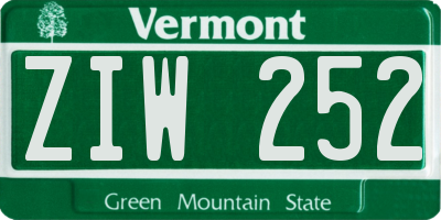 VT license plate ZIW252