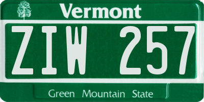 VT license plate ZIW257