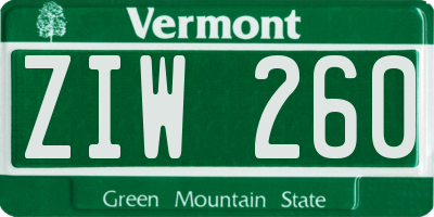 VT license plate ZIW260