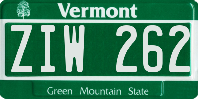 VT license plate ZIW262