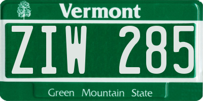 VT license plate ZIW285