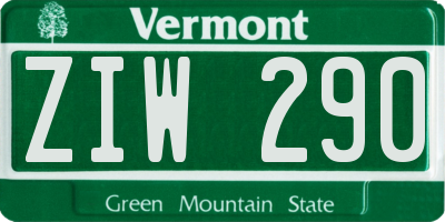 VT license plate ZIW290