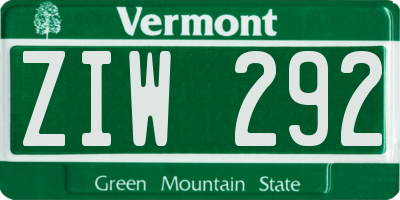 VT license plate ZIW292