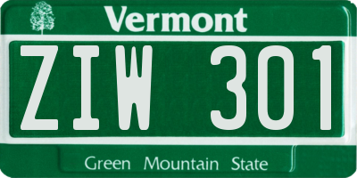 VT license plate ZIW301