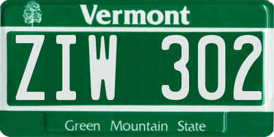 VT license plate ZIW302
