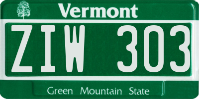 VT license plate ZIW303