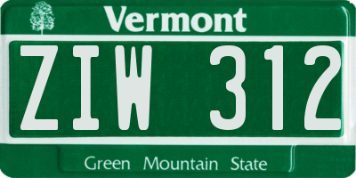 VT license plate ZIW312