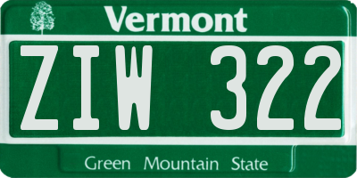 VT license plate ZIW322
