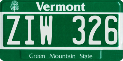 VT license plate ZIW326