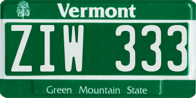VT license plate ZIW333