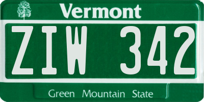 VT license plate ZIW342