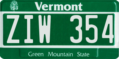 VT license plate ZIW354
