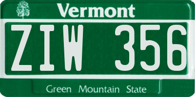 VT license plate ZIW356