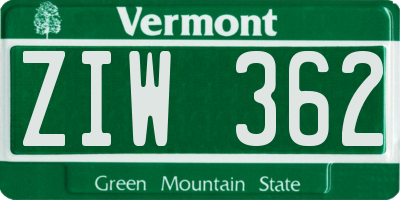 VT license plate ZIW362