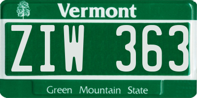 VT license plate ZIW363