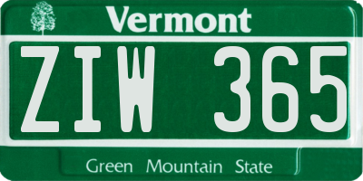 VT license plate ZIW365