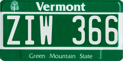 VT license plate ZIW366