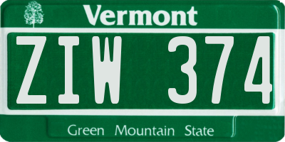 VT license plate ZIW374