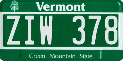VT license plate ZIW378