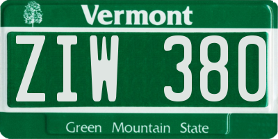 VT license plate ZIW380
