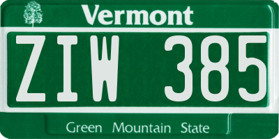 VT license plate ZIW385
