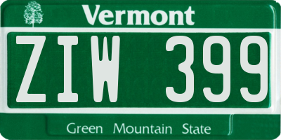 VT license plate ZIW399