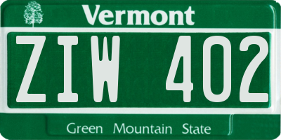VT license plate ZIW402