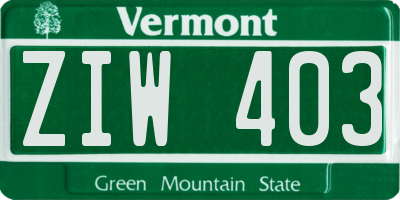 VT license plate ZIW403