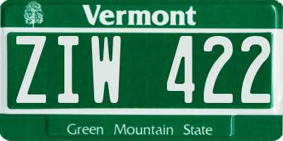 VT license plate ZIW422