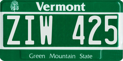 VT license plate ZIW425