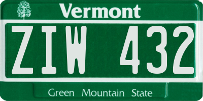 VT license plate ZIW432