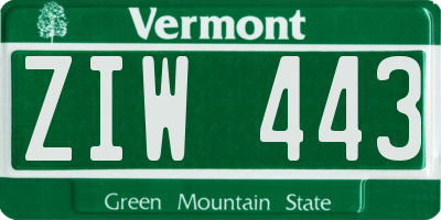 VT license plate ZIW443