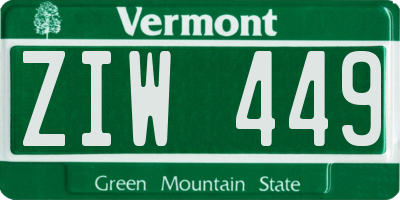 VT license plate ZIW449