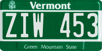VT license plate ZIW453