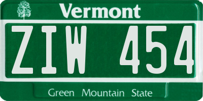 VT license plate ZIW454