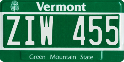 VT license plate ZIW455