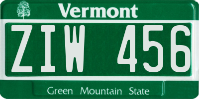 VT license plate ZIW456