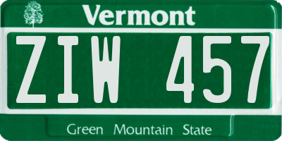 VT license plate ZIW457