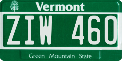 VT license plate ZIW460