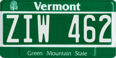VT license plate ZIW462